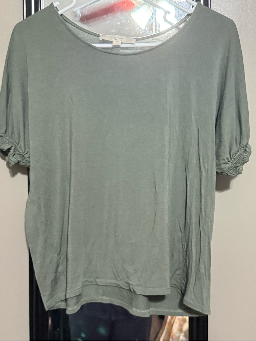 LOFT Sage Green Short Sleeve Ruffle-Cuff Tee